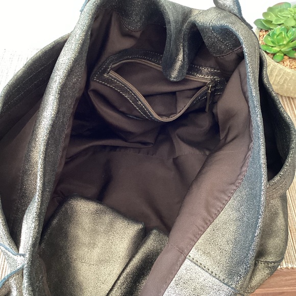 Anat Marin Metallic Pewter Leather Slouchy Tote Handbag - Picture 5 of 6